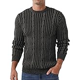 Askdeer Men's Pullover Sweater Cable Knit Casual Crewneck Sweaters Classic Soft Knitted Pullover Tops with Ribbing Edge