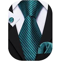 DiBanGu Men's Silk Tie Set - Solid White Necktie With Pocket Square & Cufflinks