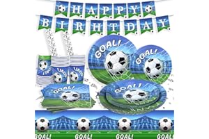 Heboland Soccer Party Decorations Tableware Set for 25 Guests, 127 Pieces Soccer Birthday Party Decorations Paper Plates Napkins Straws Cup Tablecloth and Banner for Men Boys Birthday Decoration