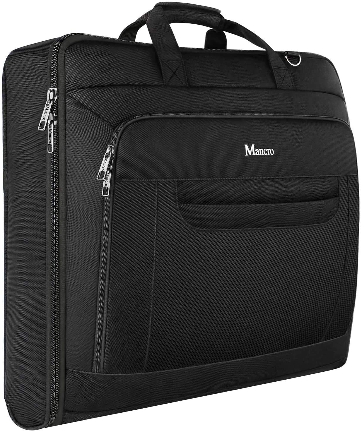 Mancro Suit Bag, 46 inch Carry-On Waterproof suit Carrier Business Travel Garment Bag with Adjustable Shoulder Strap for Men Women, Foldable Luggage for Dresses/Suits/Coats, Black