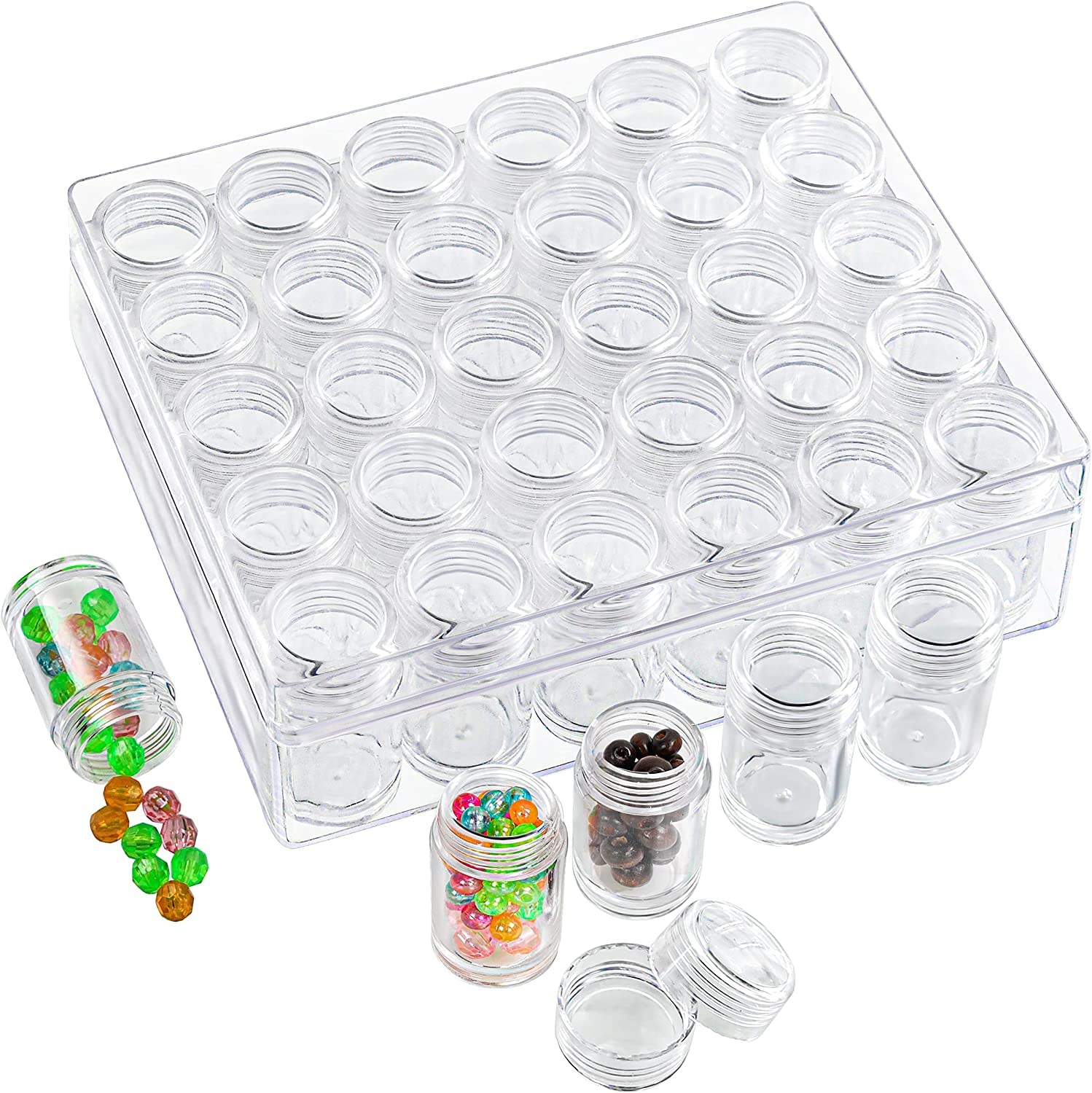 Clear Plastic Bead Storage Jars, 30 Pieces Set, Small Empty Containers with Lids for Jewelry, Travel, Cosmetics