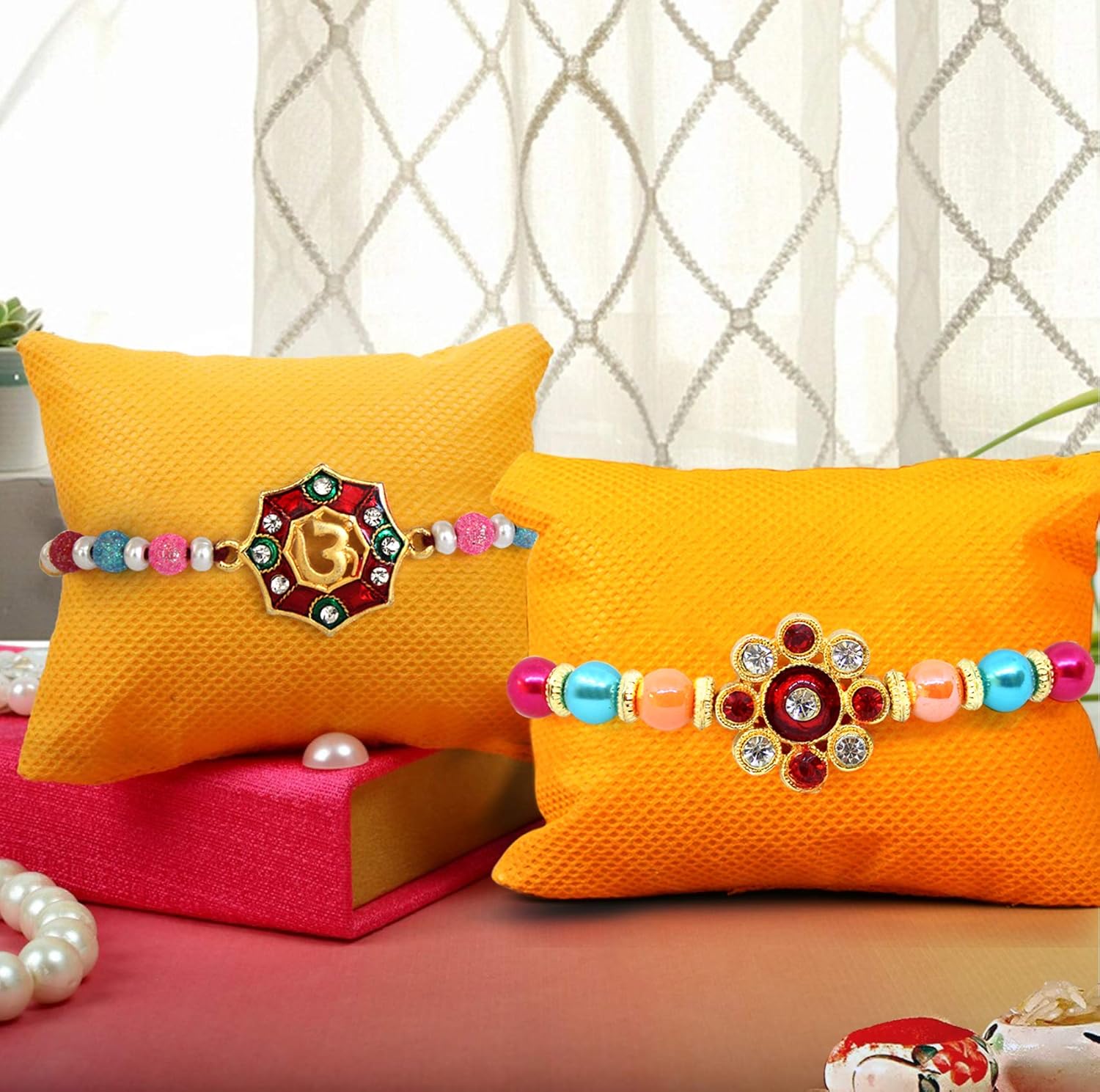 tied ribbons rakhi with roli chawal pack (set of 2)