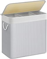 SONGMICS 150L Laundry Hamper Basket 3 Sections Clip-on Lid Grey LCB091G01
