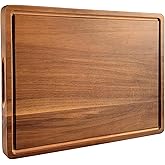 Large Acacia Wood Cutting Board for Kitchen, 17x12 Inch Reversible Wooden Chopping Board Charcuterie Board with Juice Grooves and Handle for Meat, Cheese, Vegetables, Fruits, Bread