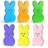Easter Peeps Decorations: 6 Pcs Glitter Easter Decor for Home, Wood Table Decorations, Tiered Tray Décor, Spring Signs for Desk Shelf Mantel Office Indoor, Basket Gifts