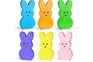 GUISEAPUE Easter Peeps Decorations, 6 Pcs Glitter Easter Decor for Home, Wood Table Decorations, Tiered Tray Décor, Spring Signs for Desk Shelf Mantel Office Indoor, Basket Gifts