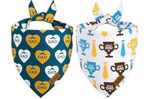 THLOH Fathers Day Dog Bandanas - 2 Pack Reversible I Love My Dad Pet Scarf for Boy and Girl | Premium Durable Fabric | Adjustable Bandana for Small Medium Large and Extra Large Dogs (Large)