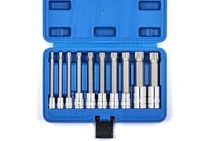 MIXPOWER 10 Piece Spline Tip Bit Socket Set, M-Type, S2 and Cr-V Steel, Extra Long 4'' Length, M4-M18, XZN Triple Square Spli