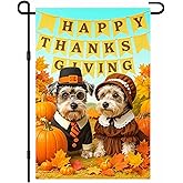 IVN Happy Thanksgiving Garden Flag 12x18 Inch Double Sided Dog Schnauzer Pumpkin Pilgrim Harvest Outdoor Fall Yard Flag for Outside Home Front Door Lawn Porch Patio Farmhouse Welcome Decor