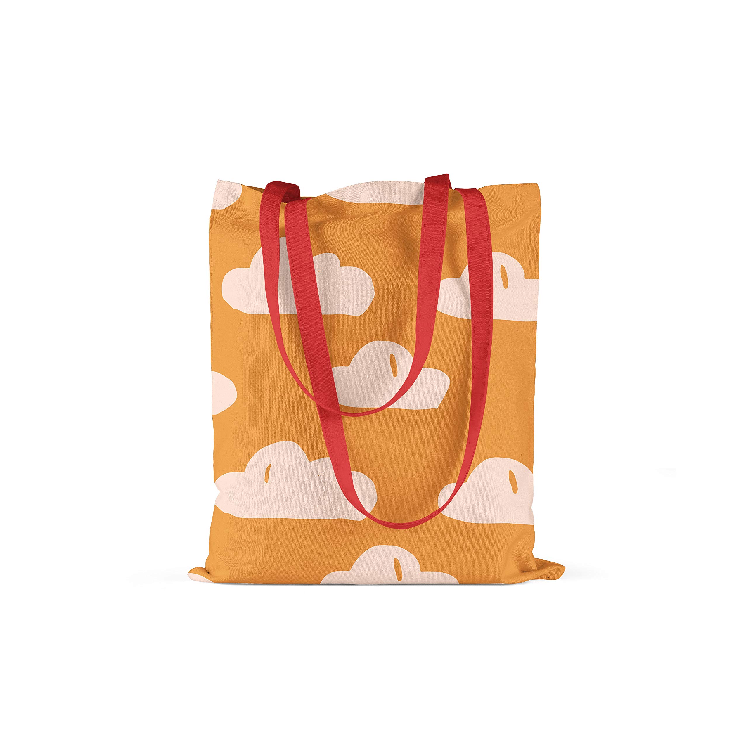 Bonamaison Printed Tote Bag, Reusable Grocery Bag, Shopping Bag, Machine Washable, Foldable, Canvas Cloth Bag with Red Handles, Size: 34x40 Cm