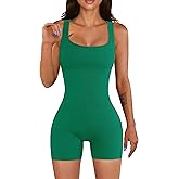 YIOIOIO Women Workout Romper Yoga Ribbed Square Neck One Piece Seamless Tank Top Jumpsuit