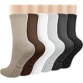 Justay 6 Pairs Pilates Socks with Grips for Women Soft Non Slip Crew Cotton Athletic Workout Barre Hospital Yoga Socks