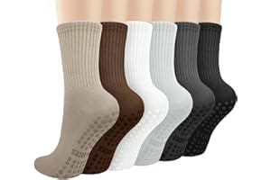 Justay 6 Pairs Pilates Socks with Grips for Women Soft Non Slip Crew Cotton Athletic Workout Barre Hospital Yoga Socks