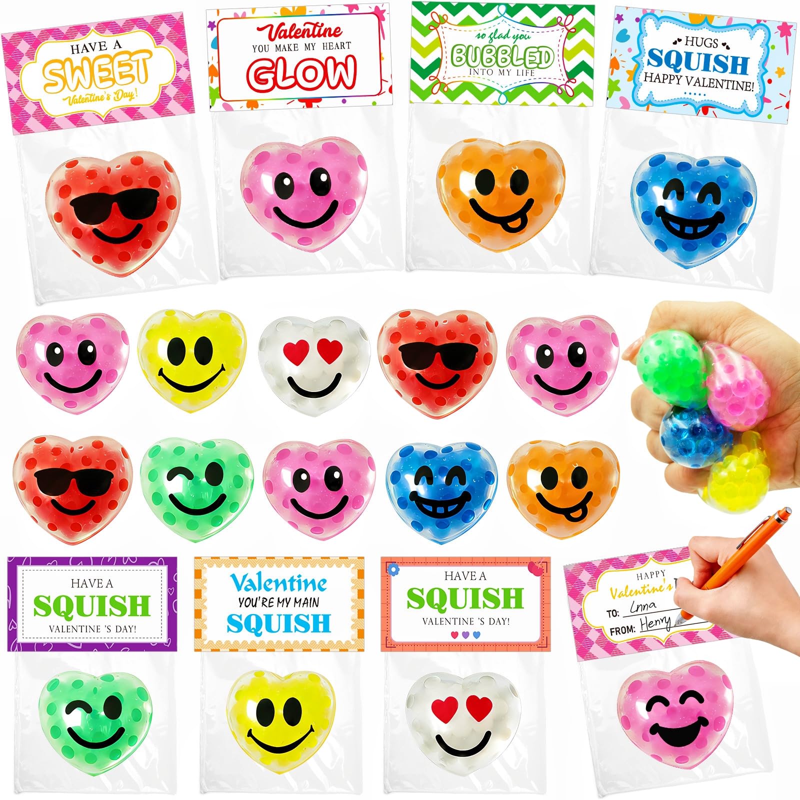 PIONJOY 28 Pack Easter Squishy Stress Balls Toys Classroom Prizes Exchange Gifts Prizes Valentine Party Favors Valentines Day Gifts for Kids Boy Girl