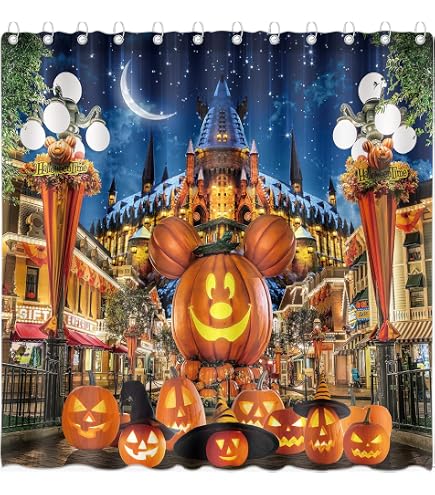 Halloween Pumpkin Shower Curtain Hooks, 12Pcs Thanksgiving Decorative Shower Hooks For Shower Curtain, CHICTIE Autumn Fall Shower Curtain Rings Rustproof For Bathroom Bedroom Room Decor