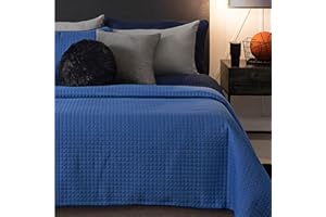 Vianney King Size Comforter, Novo Overseas Bedding, Reversible Lightweight Quilt Blanket in Electric Blue and Navy Blue with Goemetric Square Quilt Pattern, Light Weight, 110”x93”