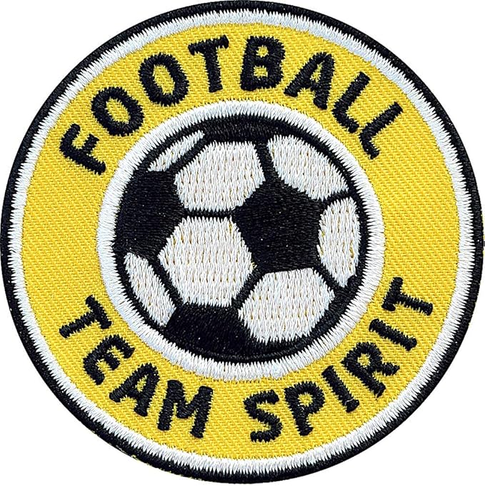2 x Fussball Abzeichen 60 mm gestickt gelb / Football Team Spirit / Applikation Aufbügler Aufnäher Sticker Patch Bügelbild / 