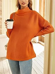 LILLUSORY Women's Orange Turtleneck Sweater