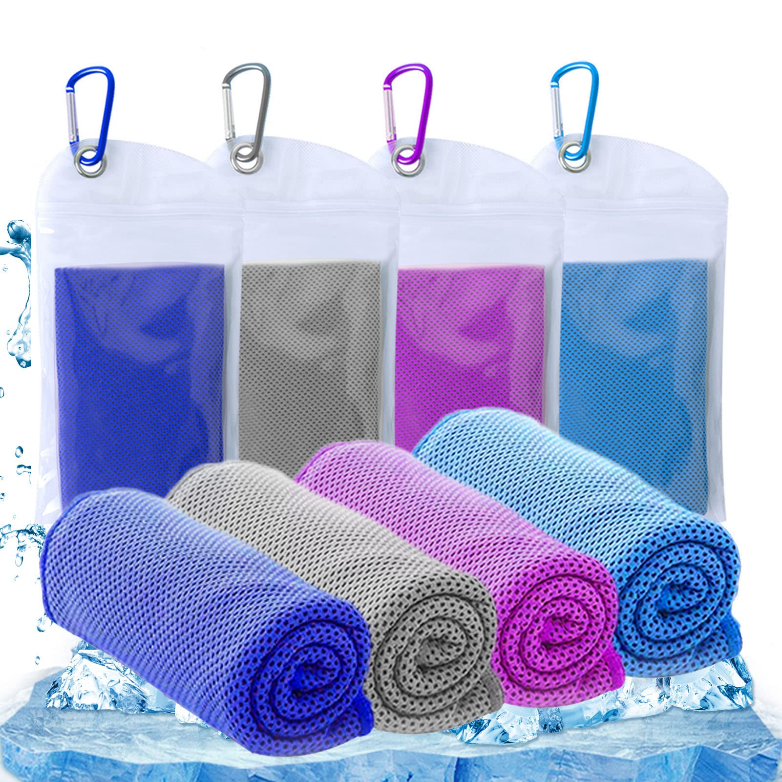 SZELAM Cooling Towel(40"x12") Microfiber Towel Yoga Towel for Men or Women Ice Cold Towels for Yoga Gym Travel Camping Golf Football & Outdoor Sports 4 Packs (Blue/Grey/Purple/Dark Blue)