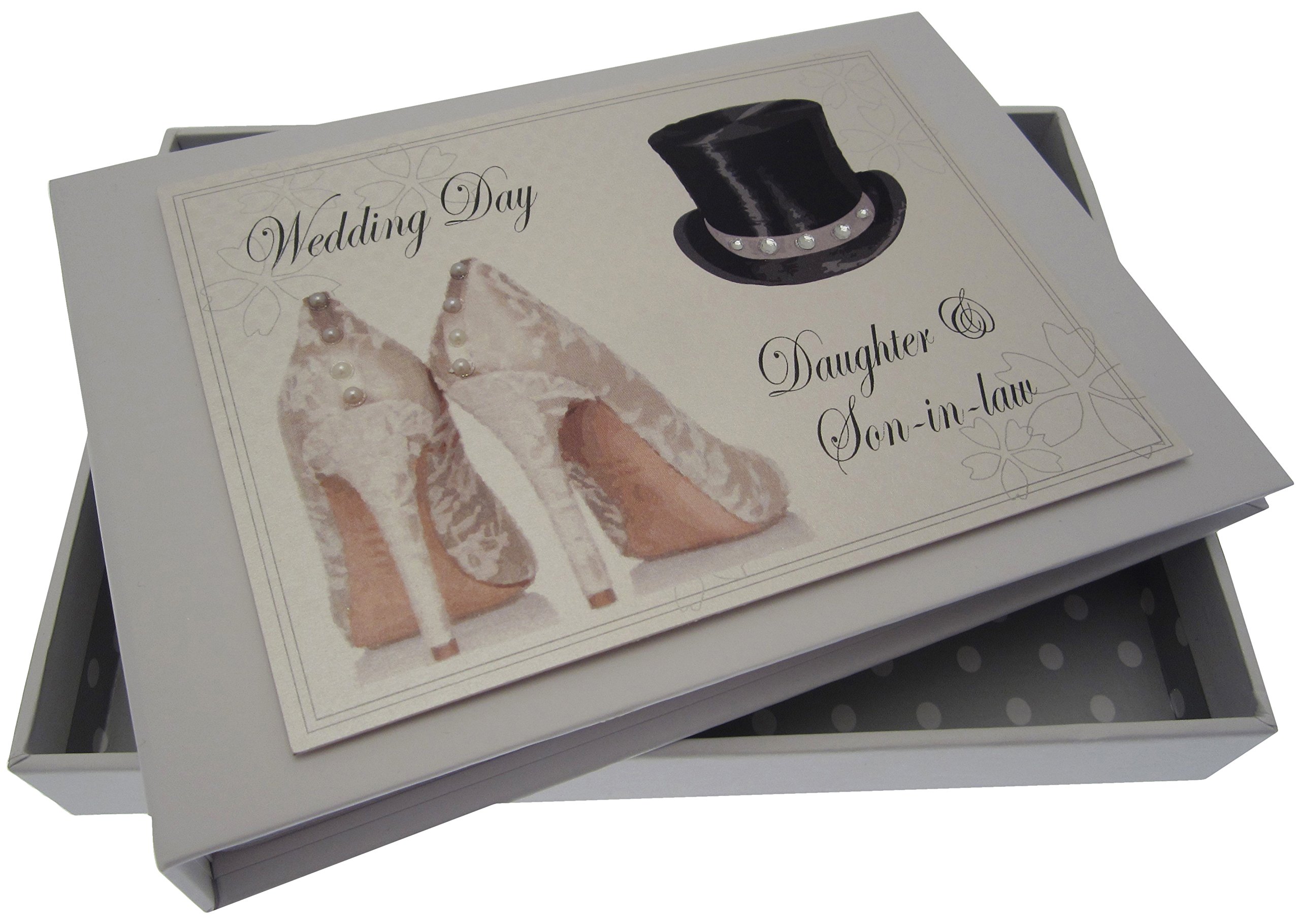 White Cotton Cards Daughter and Son-in-Law Wedding Day Tiny Album (Top Hat/Shoes)