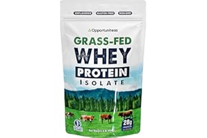 Opportuniteas Grass Fed Whey Isolate Protein Powder - Unflavored 28g Protein Powder Without Artificial Sweeteners, Hormone-Free Cows, Non GMO - 1lb