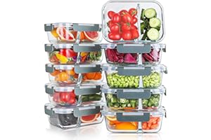 KOMUEE 10 Packs 30oz Glass Meal Prep Containers 2 Compartments,Glass Food Storage Containers with Lids,Airtight Lunch Bento Boxes,Microwave,Oven,Freezer and Dishwasher Safe