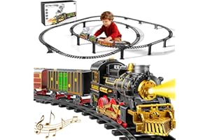NOVALUKI Christmas Train Set for Kids, 2-Layer Train Track Toys with Smoke, Light and Sound, DIY Building Train Tracks for Boys Ages 4-8, Classic Model Trains Gifts for Toddler 3 4 5 6 7 8 Years Old