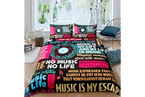 Erosebridal Rock Music Duvet Cover Twin Size Jazz Music Bedding Set for Kids Teens Boys Girls Man Hip hop Graffiti Comforter Cover Music Notes Quilt Cover Grunge Room Decor Trendy Duvet Cover, Black