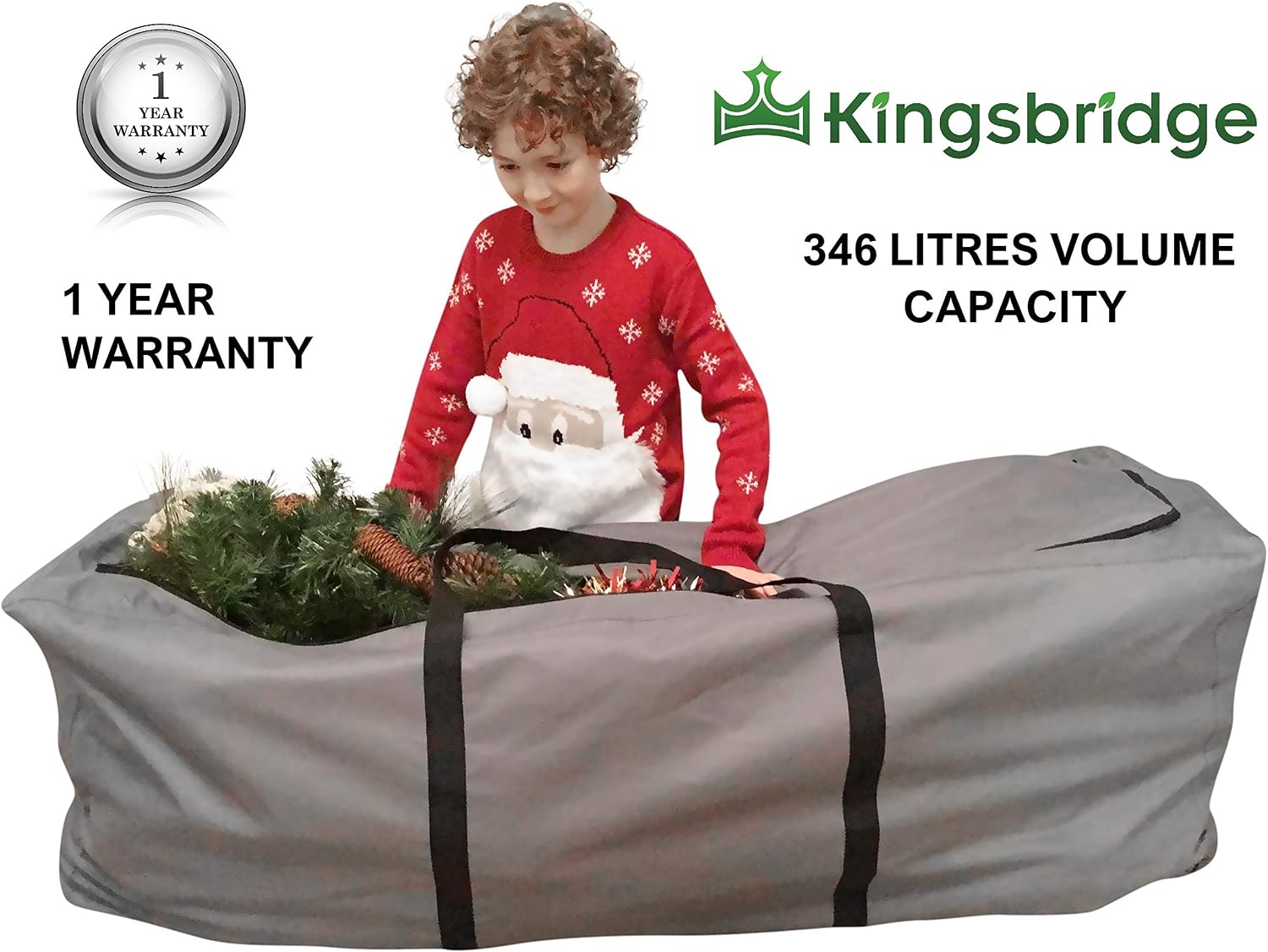 Kingsbridge Christmas Tree Storage Bag XL-Double Stitched Seams on Waterproof 600D Fabric-For 7ft/9ft Trees-3 Way Zip for Easy Loading-LxWxH 140cmx45cmx55cm Xmas Tree Storage Bag - Image 4