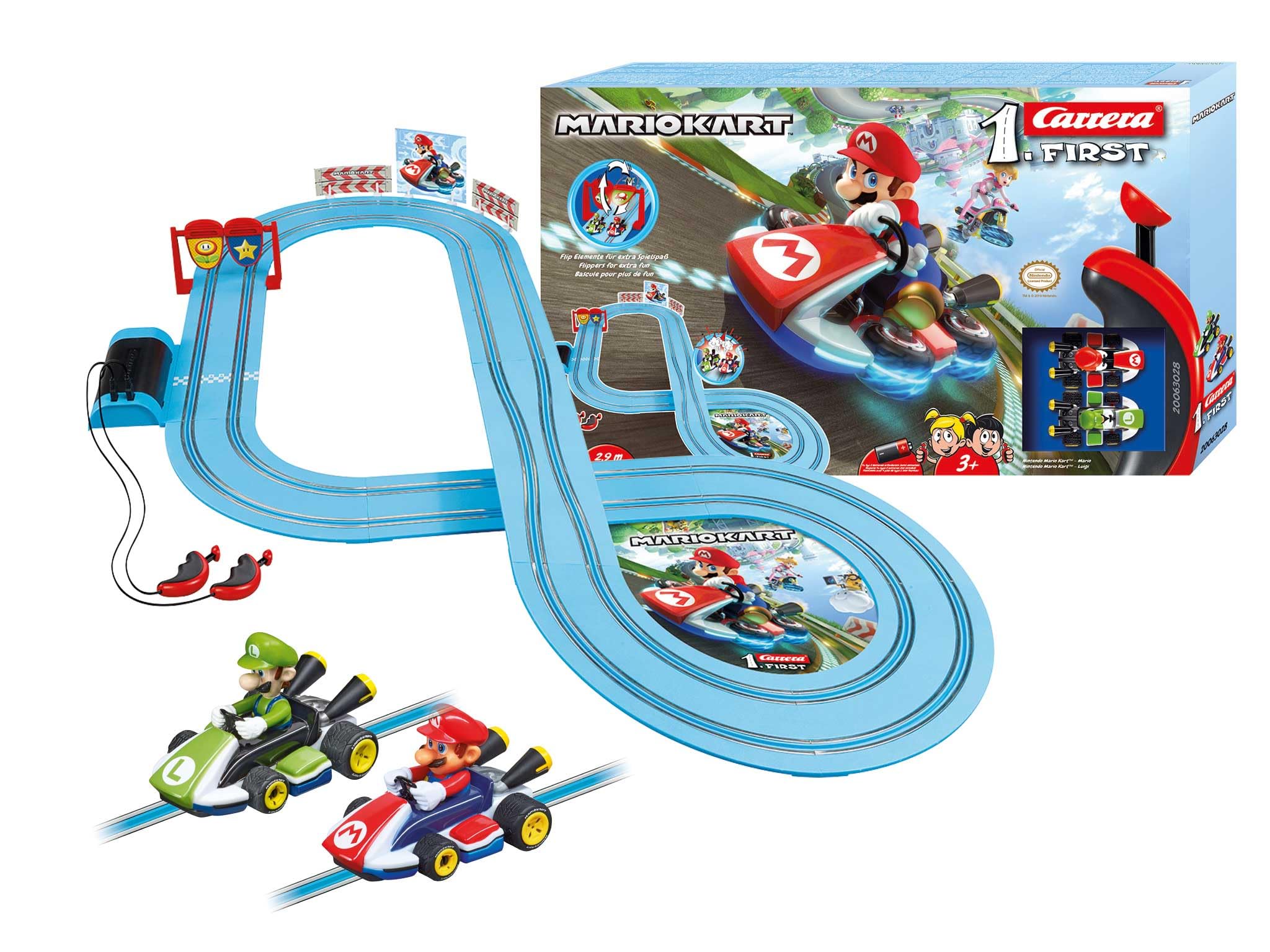 Carrera FIRST Nintendo Mario Kart Slot Car Raing Set, 2.9 Metres, With Flip Elements for Extra Fun, Suitable from 3 Years+