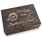 Engraved Baptism Memory Box – Wooden Keepsake Box for Christening Gifts, Baby Dedication, or First Communion – Medium Size – Dark Walnut Finish – 8.5 x 6 x 3 in