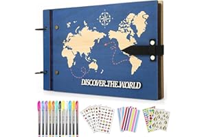 ZEEYUAN Wooden Photo Album 60 Pages Scrap Book Album World Map Travelling Journal Scrapbook Our Adventure Book, Scrapbooking Kits DIY Scrapbook Album Memory Photo Book for Couples