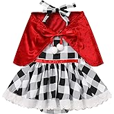 IBTOM CASTLE Christmas Dress for Kids Women Girls Gingham Dresses + Velvet Cape Mrs Santa Claus Fancy Dress Up Costume