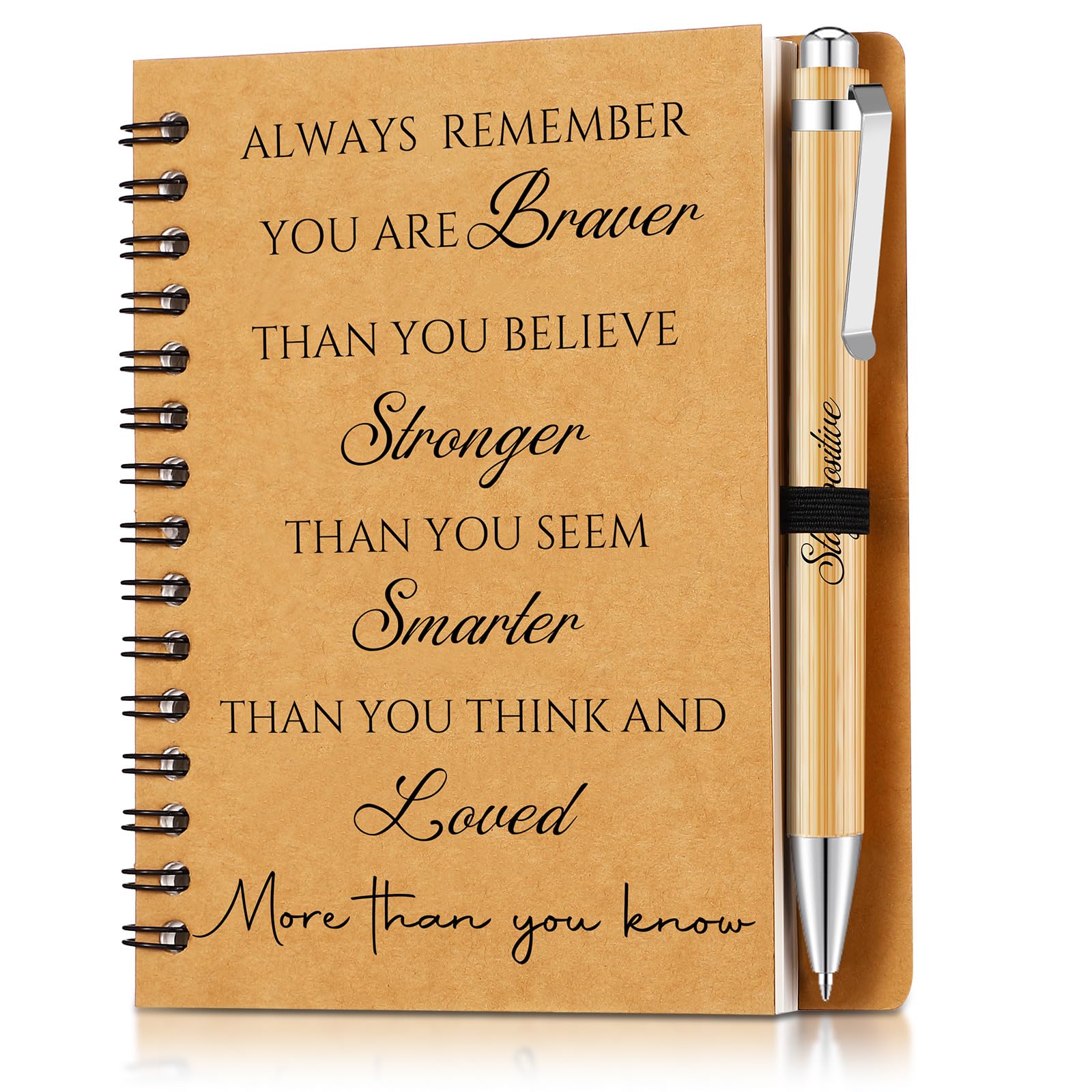Clabby 2 Pcs Thank You Gift for Employee Colleagues Teacher Inspirational Kraft Paper Coil Notebook, Motivational Wooden Pen Christmas Employee Appreciation Gifts for Coworker Volunteer Team