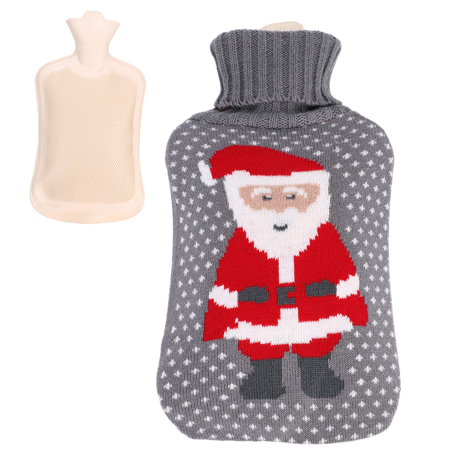 Hot Water Bottle with Durable Rubber Hot Water Bag for Arthritis Aches Back Pain Relief Thick Knitted Cover Winter Indoor Hands and Neck Warmer Pain Relief Accessories Xmas Gift