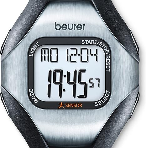 Beurer PM18 - Pulsómetro sin correa pectoral, medidor de ritmo cardíaco, sensor de actividad multidimensional calcula el número de pasos, alarma ritmo ...