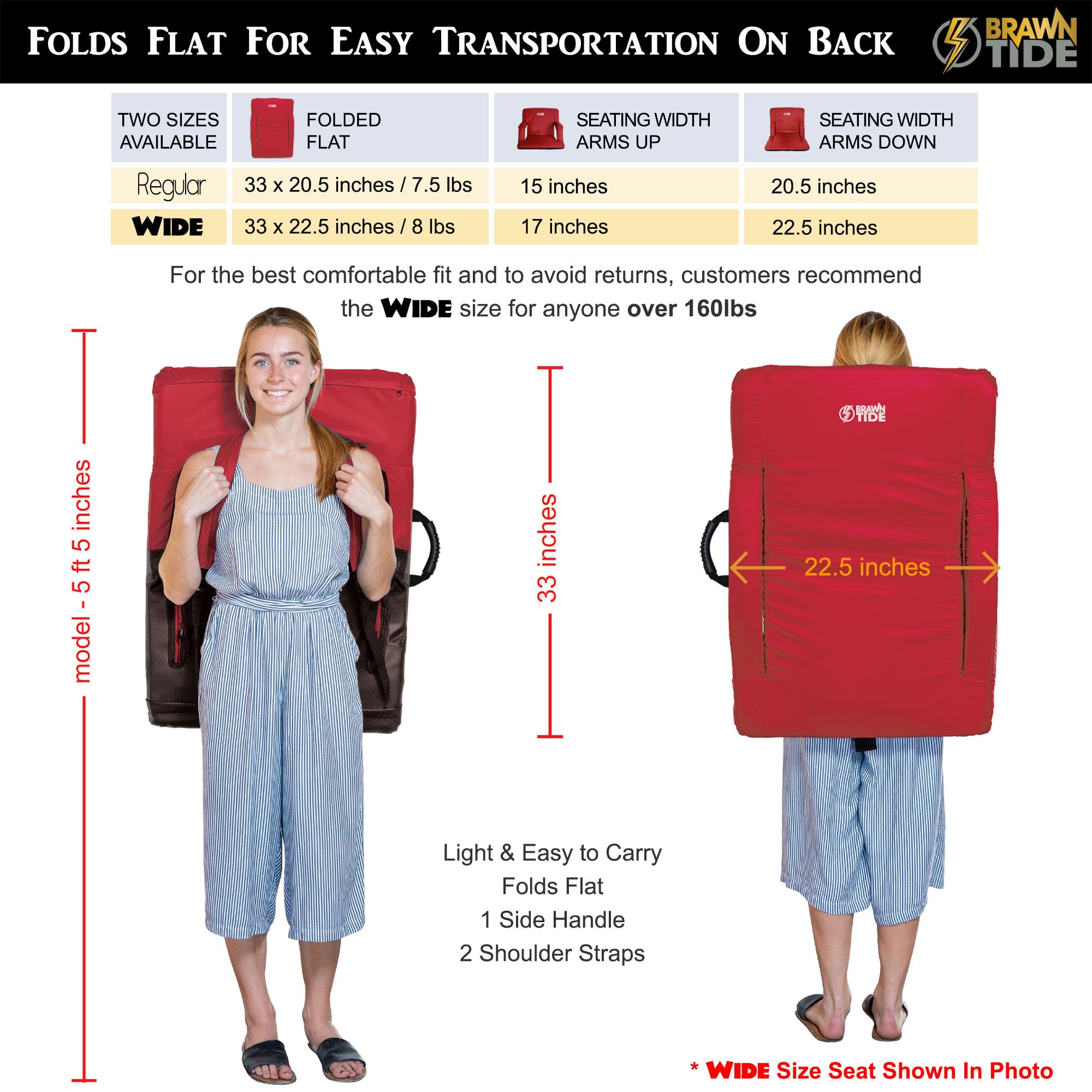 BRAWNTIDE Wide Stadium Seat For Bleachers 2 Pack, Stadium Chair With