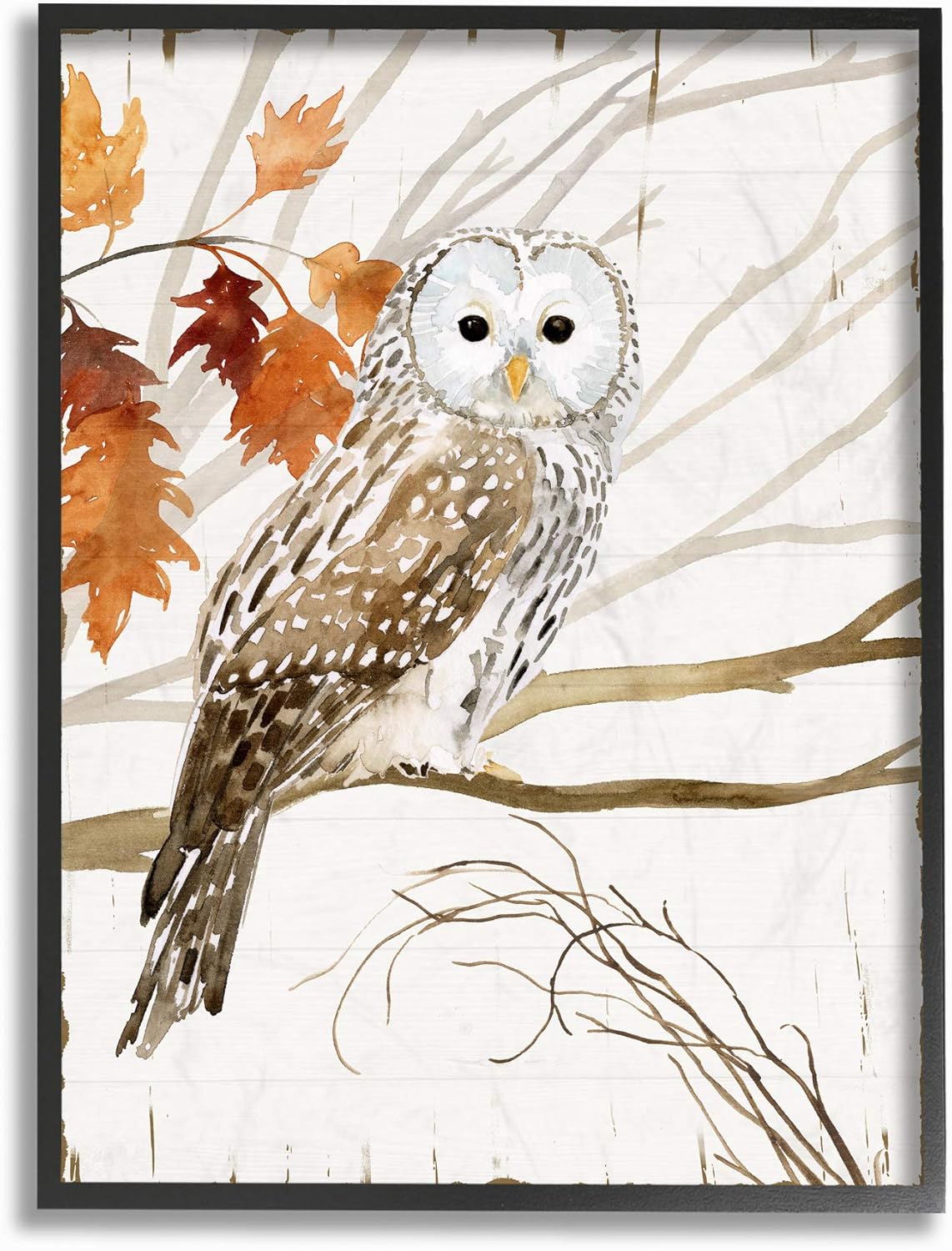 Paintings - Stupell Industries Owl in Autumn Forest Animal Watercolor Painting Black Framed Wall Art, 16 x 20, Design by Artist Victoria Borges