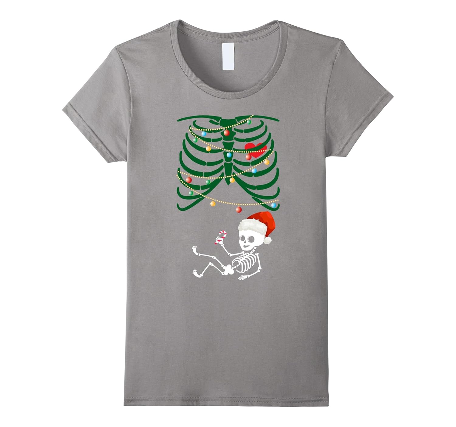 Womens Christmas Pregnancy Announcement Skeleton Santa Baby T-shirt-Rose