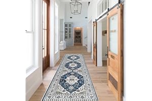HY HAO YUN LAI Hallway Washable Runner Rug - 2x7 Kitchen Rugs Entryway Rug Runner Vintage Soft Floor Mat Non Slip Indoor Farmhouse Carpet for Bathroom Living Room Bedroom (2 X 7, Blue)