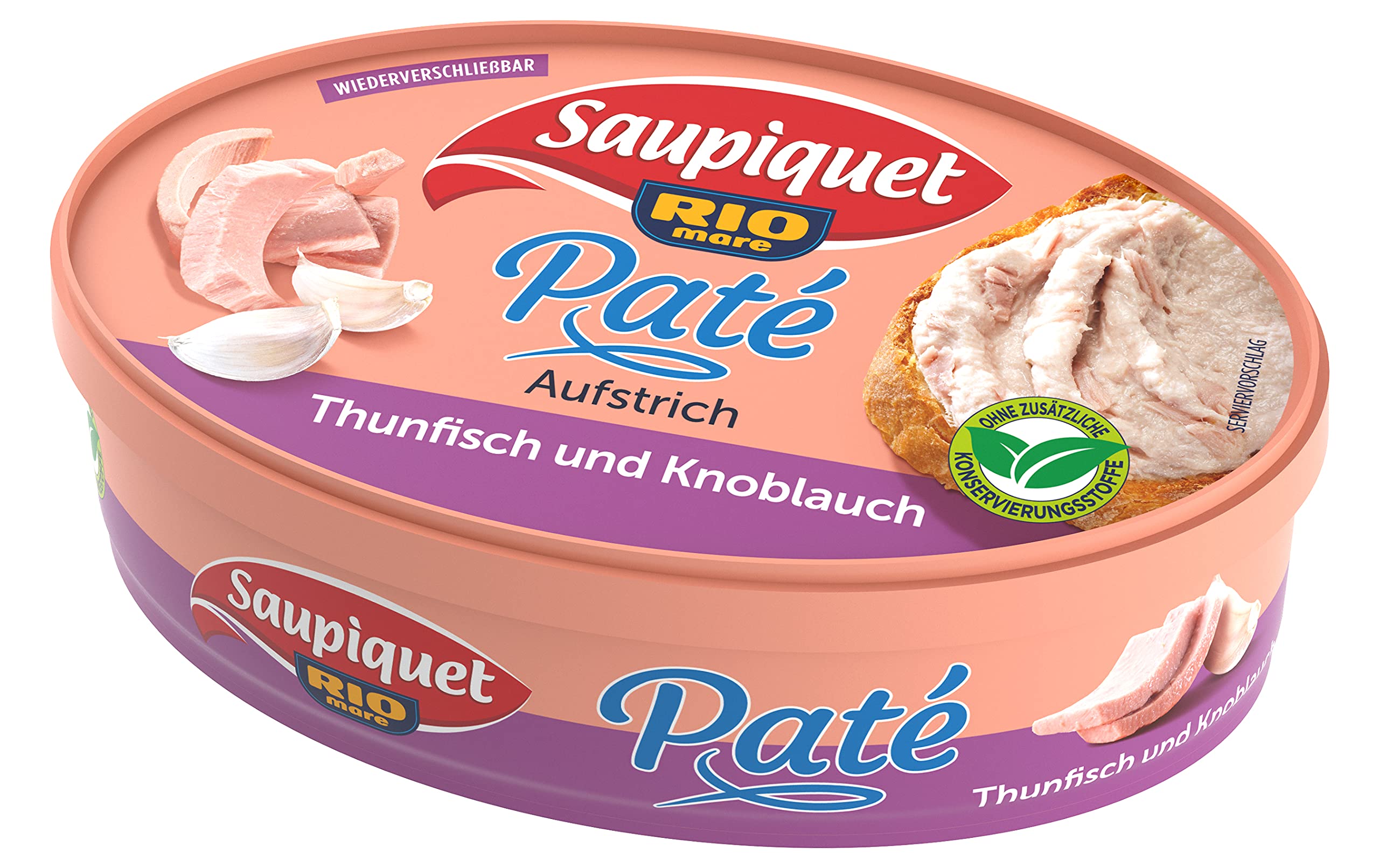 Saupiquet Rio Mare Thunfisch Brotaufstrich Thunfisch & Knoblauch, Cremiger Aufstrich für Brote, Wiederverschließbare Dose, Voller Thunfisch Genuss, 115 g