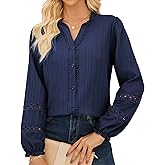 GRACE KARIN Women Dressy Casual Tops,Long Sleeve Button Down Ruffle Blouse,Work V Neck Shirt Summer Spring Business Outfit