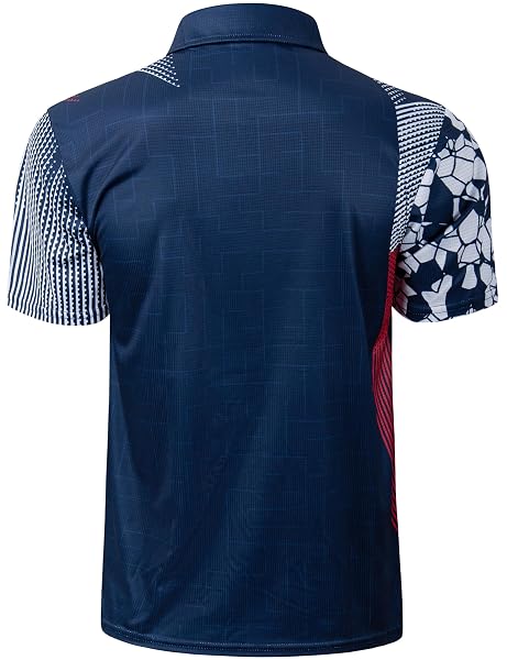 DERMINPRO MEN’S LIGHTWEIGHT DRY FIT GOLF SHIRTS SHORT SLEEVE BREATHABLE GEOMETRIC TENNIS SHIRTS NAVY & RED XX-LARGE