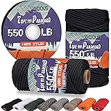 XKDOUS 550 Paracord 50ft Black Parachute Cord, 100% Nylon 7 Strand Inner Core Type III Tactical Paracord Rope, Outside Surviv