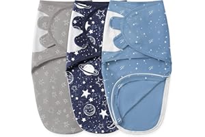 Unnivoll Baby Swaddles for Newborns with Zipper, 100% Cotton Newborn Swaddle Sack, 3 Pack Baby Swaddles 0-3 Months Swaddle Sleep Sack for Newborn Baby Boy Girl Blue Planet