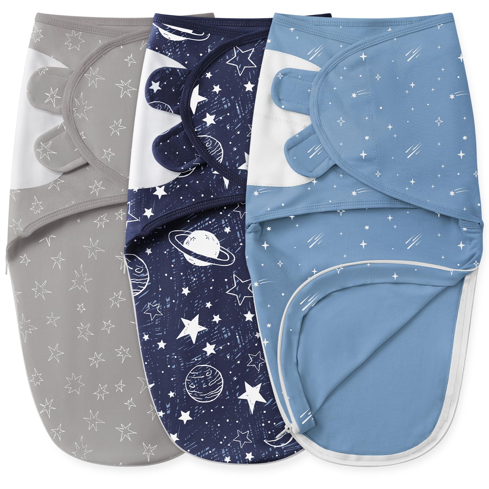 Photo 1 of Unnivoll Baby Swaddles for Newborns with Zipper, 100% Cotton Newborn Swaddle Sack, 3 Pack Baby Swaddles 3-6 Months Swaddle Sleep Sack for Newborn Baby Boy Girl Blue Planet