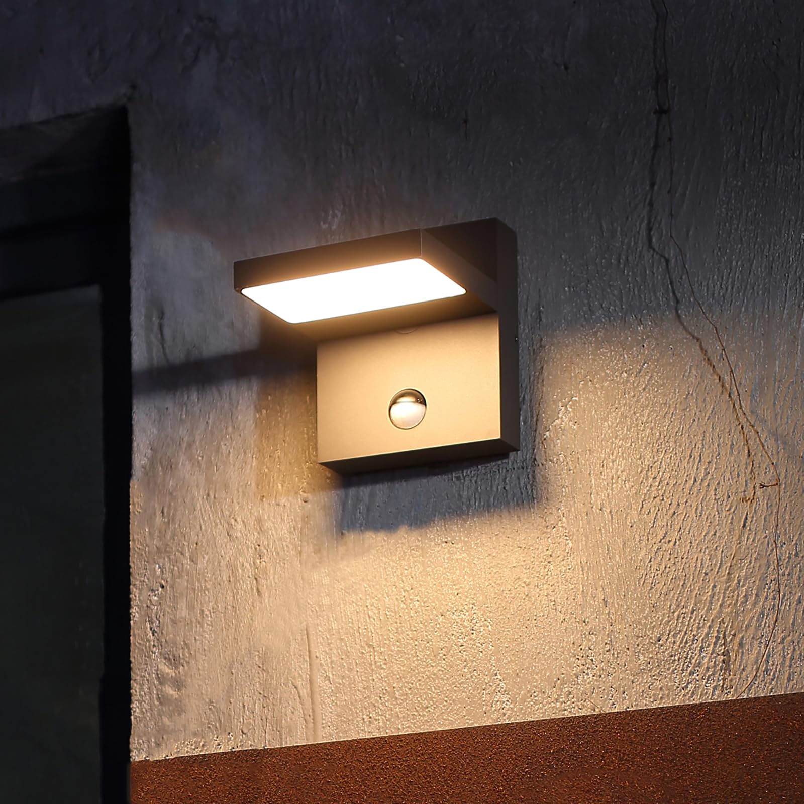 Photo 1 of illumishin Motion Sensor Outdoor Rotatable Wall Light Exterior LED Fixture Aluminum Wired Porch Lamps Adjustable Sconce Black Front Door Lantern for Patio Garden Garage Yard