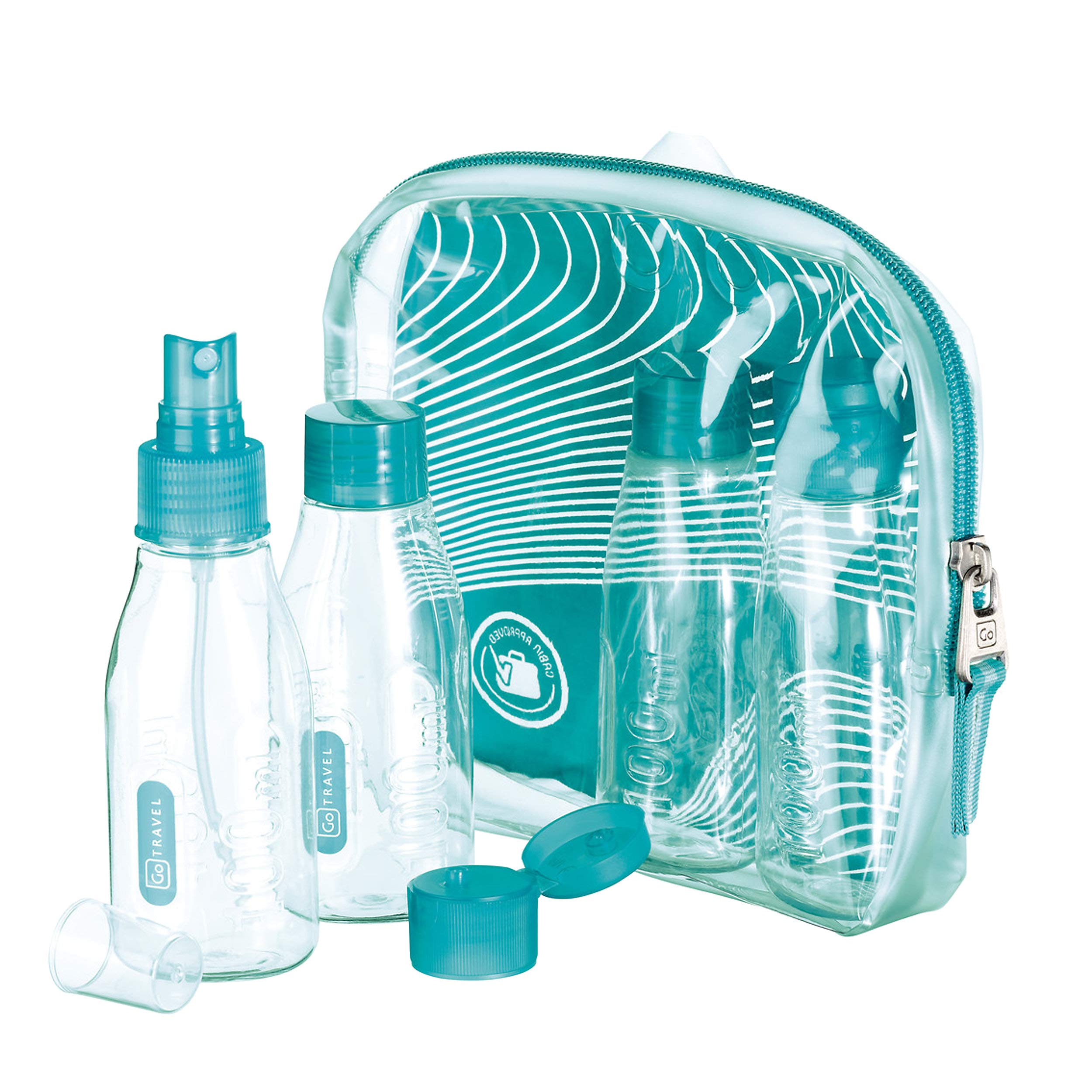 Go Travel Cabin Approved Bottle Set-4 100ml Bottles for Liquids & Gels Including Alcohol Based Products (Ref 656)