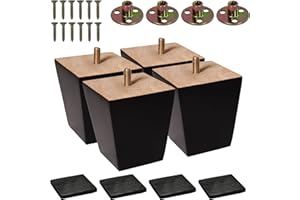 BARIEN (5 Sizes: 3"- 4"- 5"- 6"- 8") Set of 4 Wood Furniture Legs - Square Sofa Legs, Couch Leg - Brown Mid-Century Modern Replacement Legs for Armchair Recliner Coffee Table Dresser (3")
