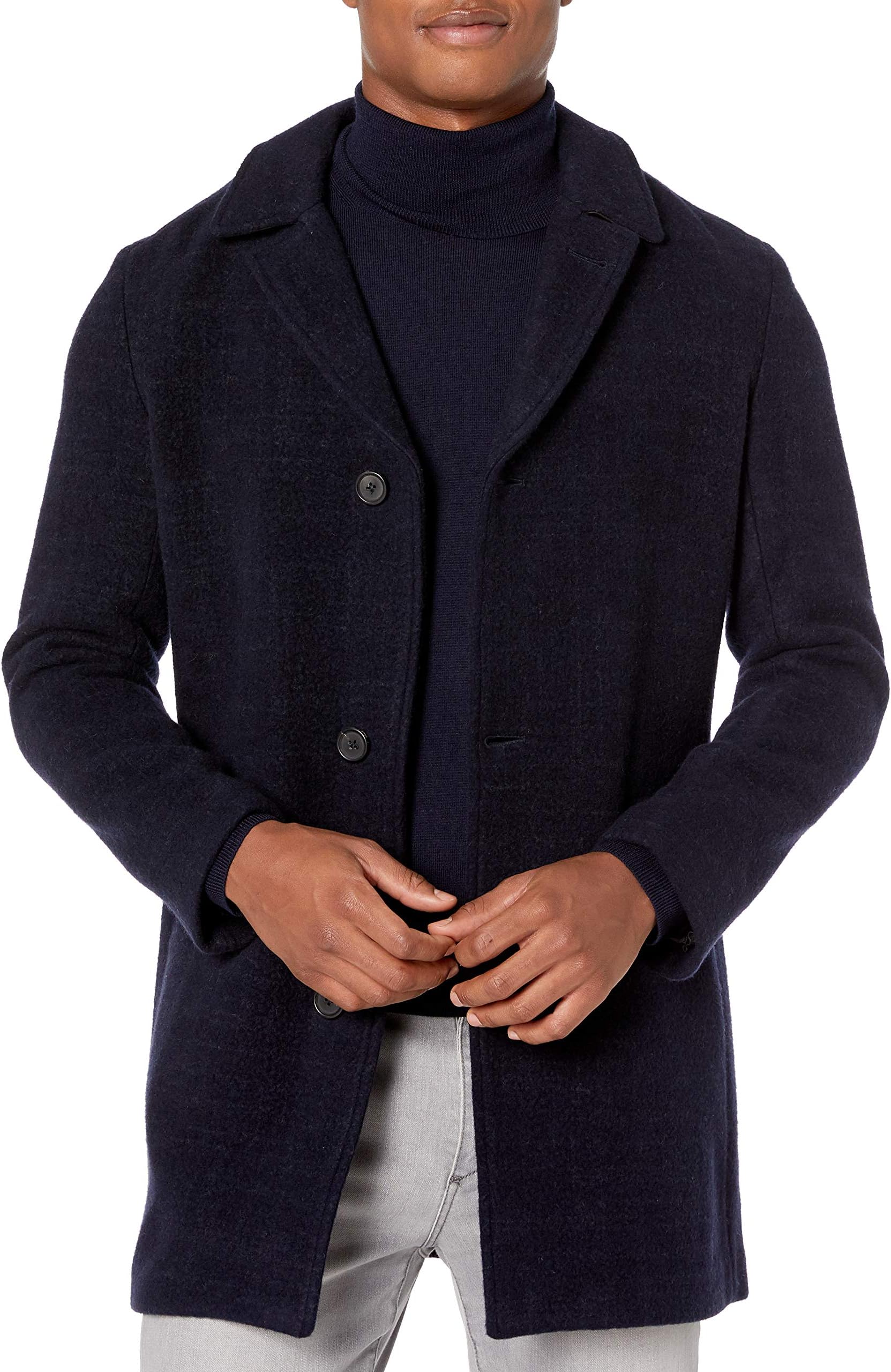 Men's Single Breasted Lancaster Car Coat with Leather Details